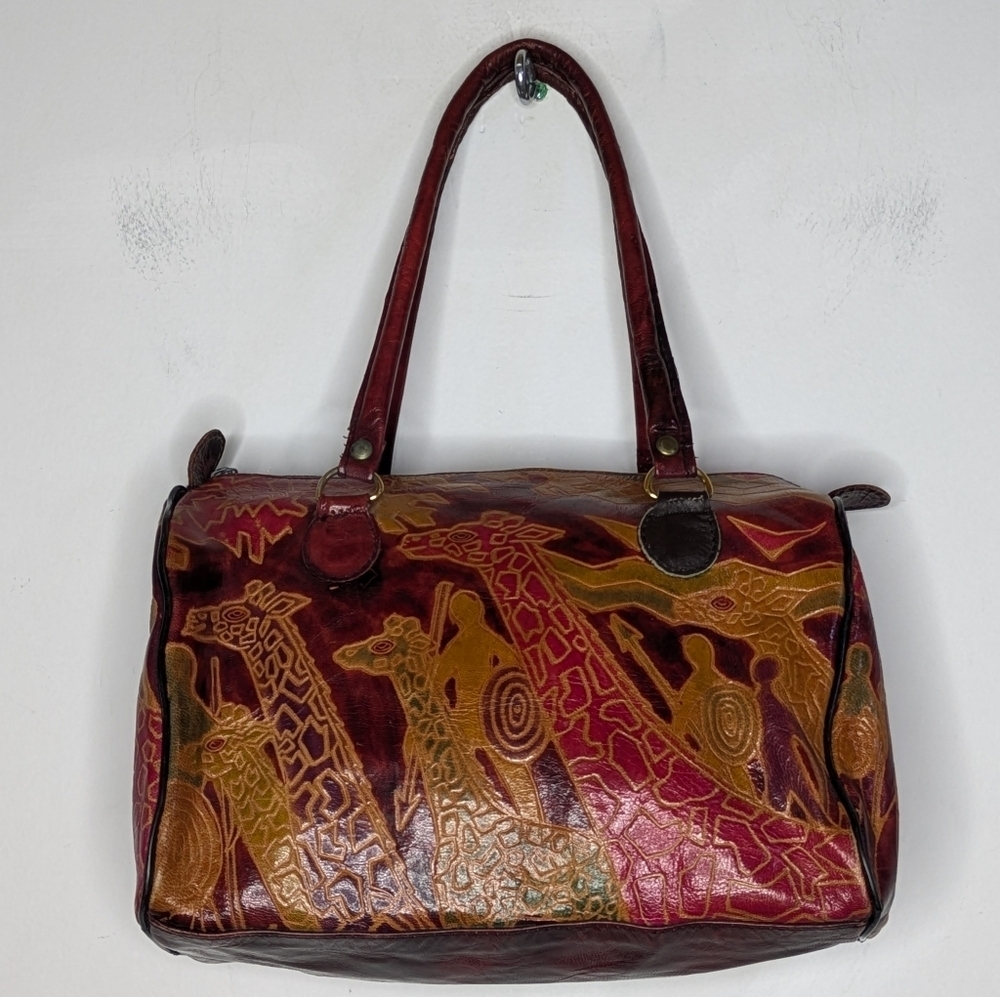 Vintage Red Green Giraffe Design Small Handbag